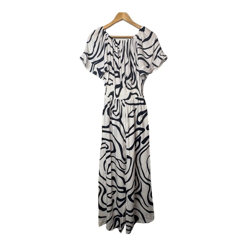 Anthropologie‎ Kindred Navy White Zebra Abstract Jumpsuit Women Size Medium